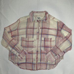 Anthropologie Holding Horses Sheer Plaid Button Front Shirt Blouse Size XS Pink